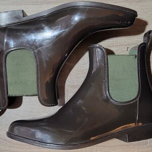 RALPH LAUREN Brown Green Olive Tally Rubber Galoshes Ankle Rain Boots Size 11